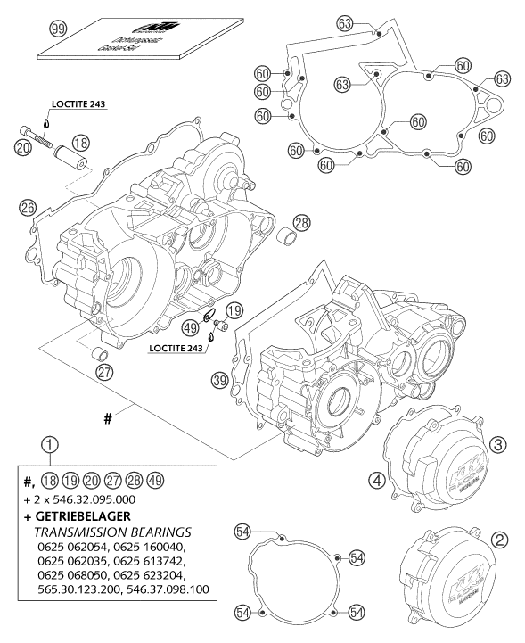 Sprängskiss: Engine Case – KTM 250 SX 2004