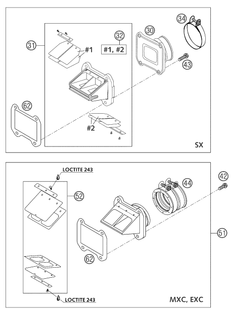 Sprängskiss: Reed Valve Case – KTM 250 SX 2004