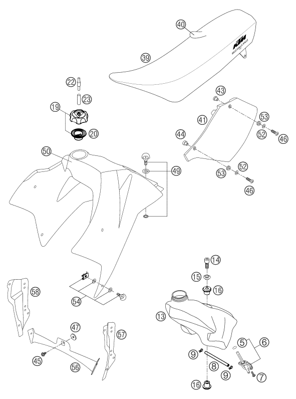 Sprängskiss: Tank, Seat – KTM 660 SMS