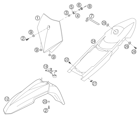 Sprängskiss: Mask, Fenders – KTM 660 SMS