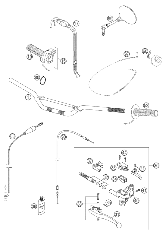 Sprängskiss: Handlebar, Controls – KTM 400 LS-E/ MIL 04