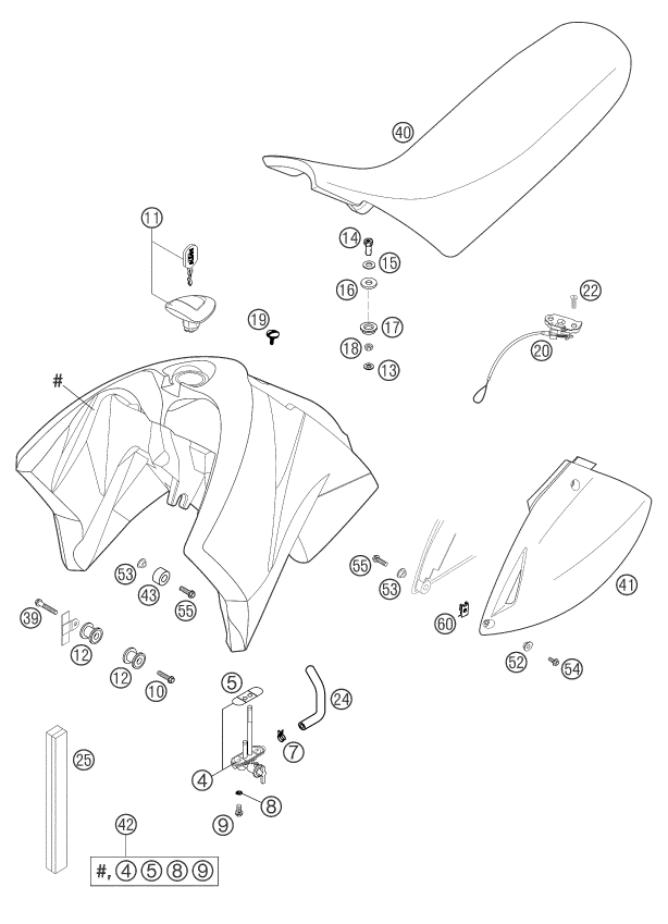 Sprängskiss: Tank, Seat – KTM 400 LS-E/ MIL 04