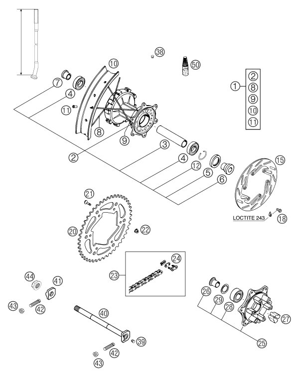 Sprängskiss: Rear Wheel – KTM 400 LS-E/ MIL 04