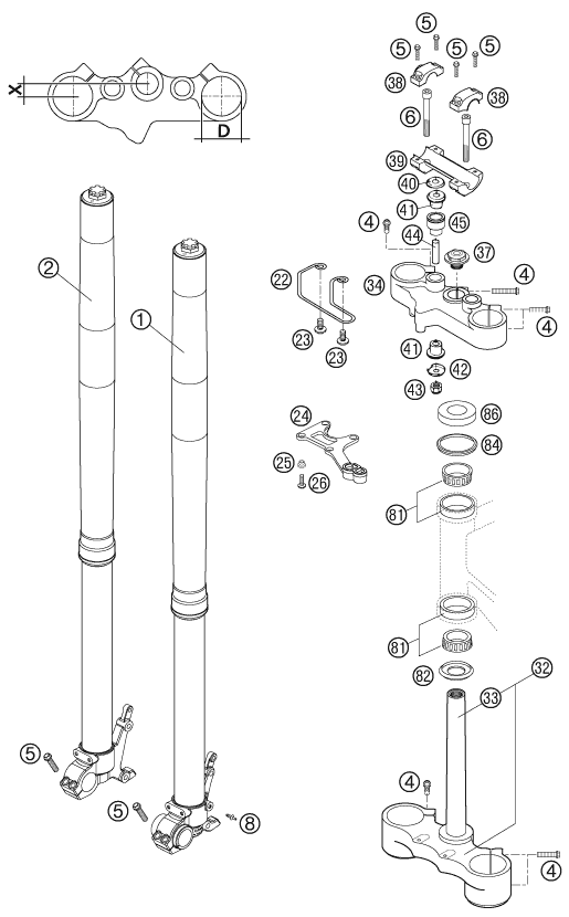 Sprängskiss: Front Fork, Triple Clamp – KTM 640 ADVENTURE-R 2004