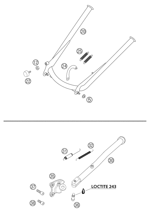 Sprängskiss: Side / Center Stand – KTM 625 SXC 2004