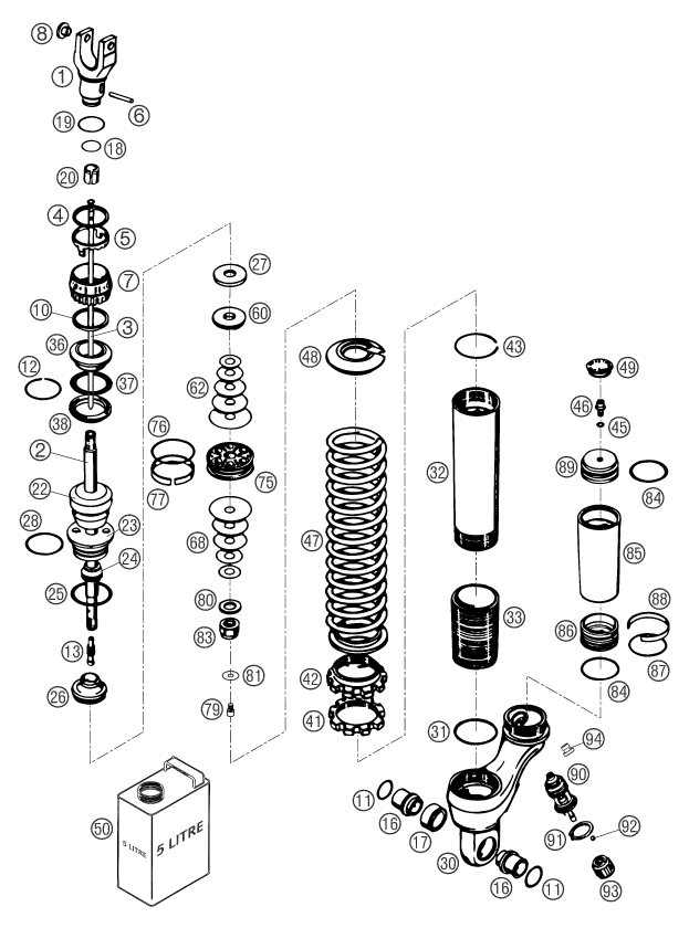 Sprängskiss: Shock Absorber Disassembled – KTM 625 SXC 2004
