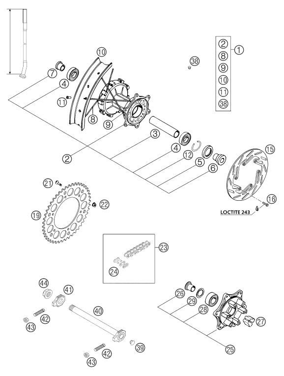 Sprängskiss: Rear Wheel – KTM 660 RALLYE FACTORY REPL. 2004