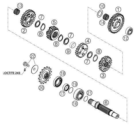 Sprängskiss: Transmission II - Countershaft – KTM 660 RALLYE COSTUMER 2004