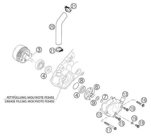Sprängskiss: Water Pump – KTM 660 RALLYE COSTUMER 2004