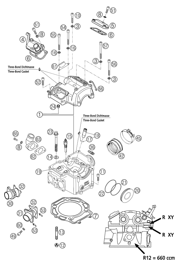 Sprängskiss: Cylinder Head – KTM 660 RALLYE COSTUMER 2004
