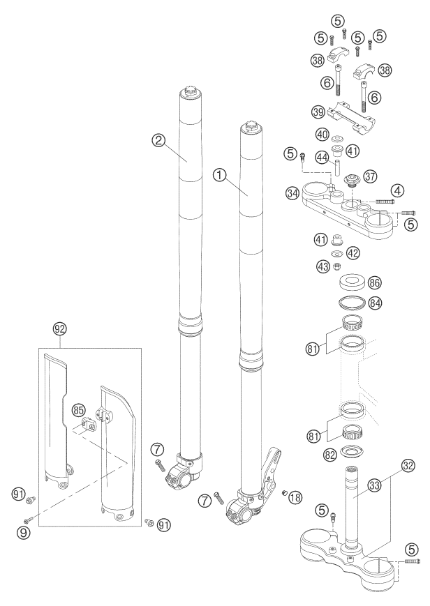 Sprängskiss: Front Fork, Triple Clamp – KTM 660 SMC 2004