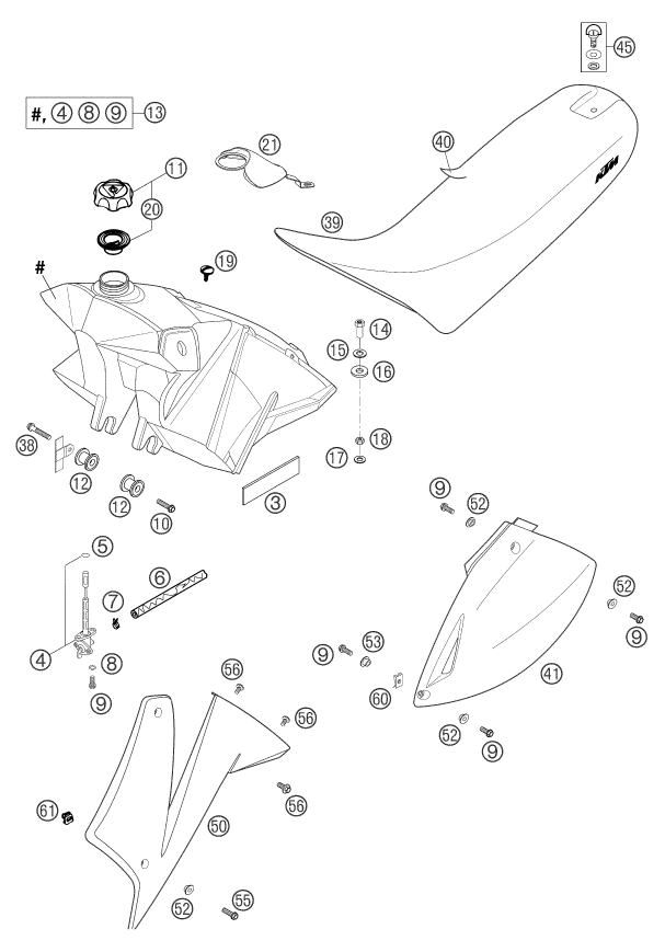 Sprängskiss: Tank, Seat – KTM 660 SMC 2004