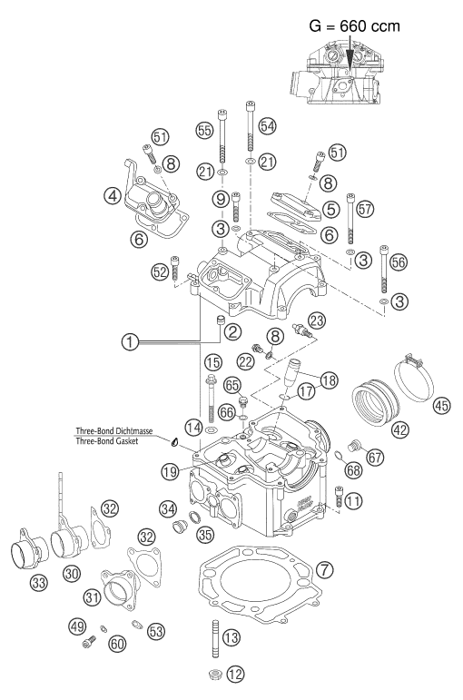 Sprängskiss: Cylinder Head – KTM 660 SMC 2004