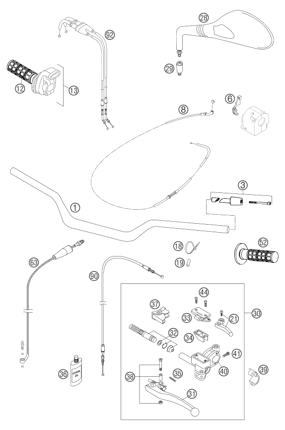 Sprängskiss: Handlebar, Controls – KTM 640 DUKE II YELLOW 2004