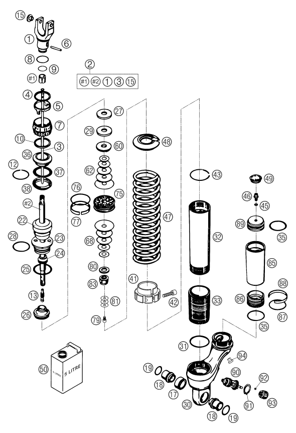 Sprängskiss: Shock Absorber Disassembled – KTM 640 DUKE II RED 2005