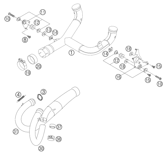 Sprängskiss: Exhaust System – KTM 640 DUKE II RED 2005
