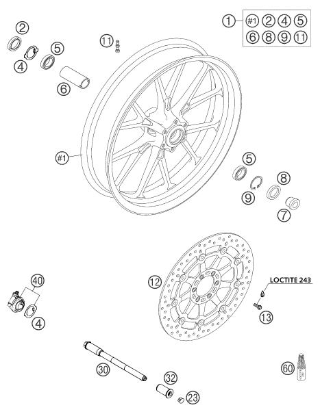 Sprängskiss: Front Wheel – KTM 640 DUKE II YELLOW 2004