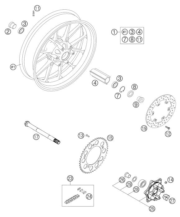 Sprängskiss: Rear Wheel – KTM 640 DUKE II RED 2005