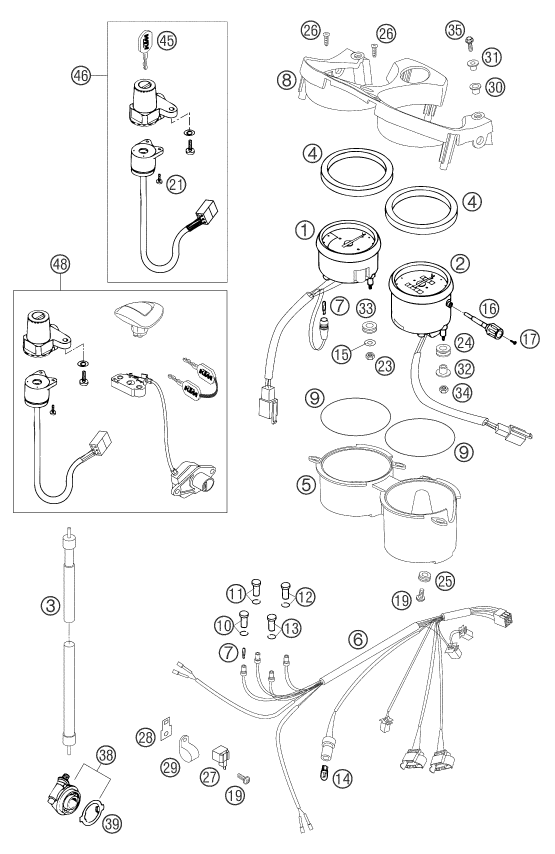 Sprängskiss: Instruments / Lock System – KTM 640 DUKE II RED 2005
