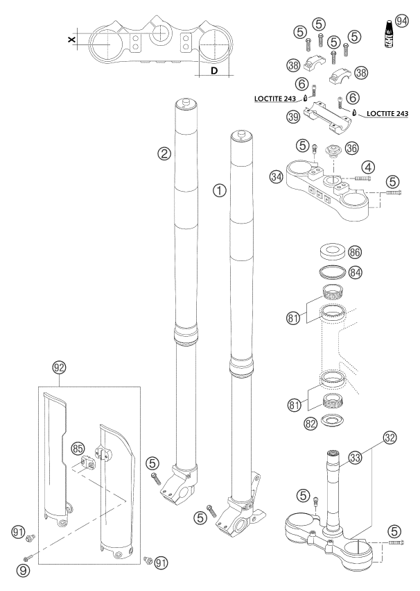 Sprängskiss: Front Fork, Triple Clamp – KTM 250 EXC RACING 2004