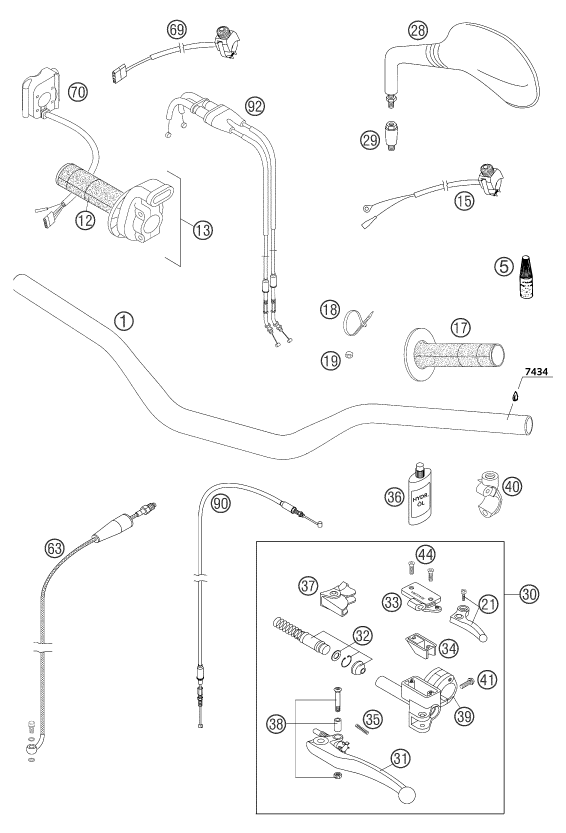 Sprängskiss: Handlebar, Controls – KTM 250 EXC RACING 2004
