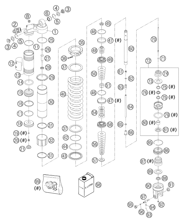 Sprängskiss: Shock Absorber Disassembled – KTM 250 EXC RACING 2004
