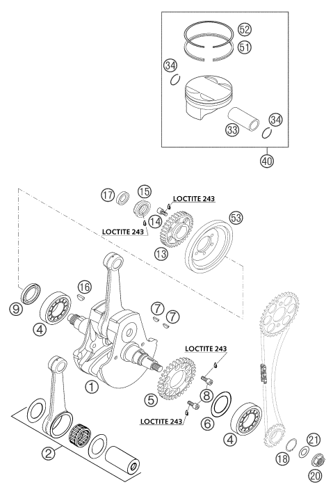 Sprängskiss: Crankshaft, Piston – KTM 525 SX SUPERMOTO 2004