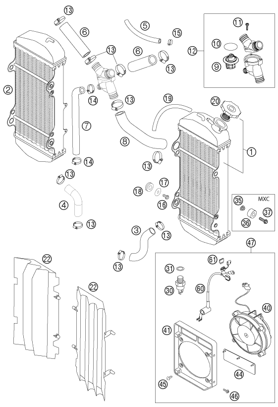 Sprängskiss: Cooling System – KTM 250 EXC RACING 2004