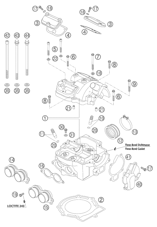 Sprängskiss: Cylinder, Cylinder Head – KTM 250 EXC RACING 2004