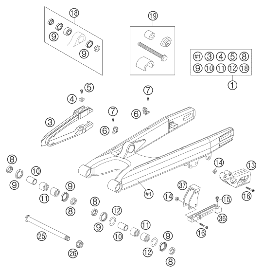 Sprängskiss: Swing Arm – KTM 450 SMS