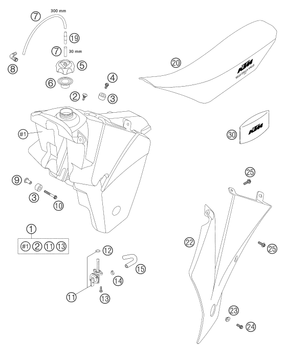 Sprängskiss: Tank, Seat – KTM 450 SMS