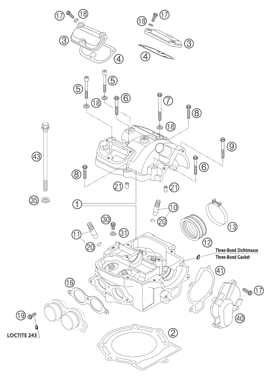 Sprängskiss: Cylinder, Cylinder Head – KTM 450 SMS