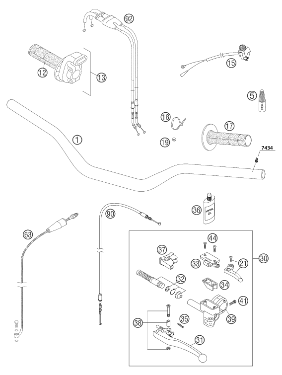 Sprängskiss: Handlebar, Controls – KTM 450 SMS
