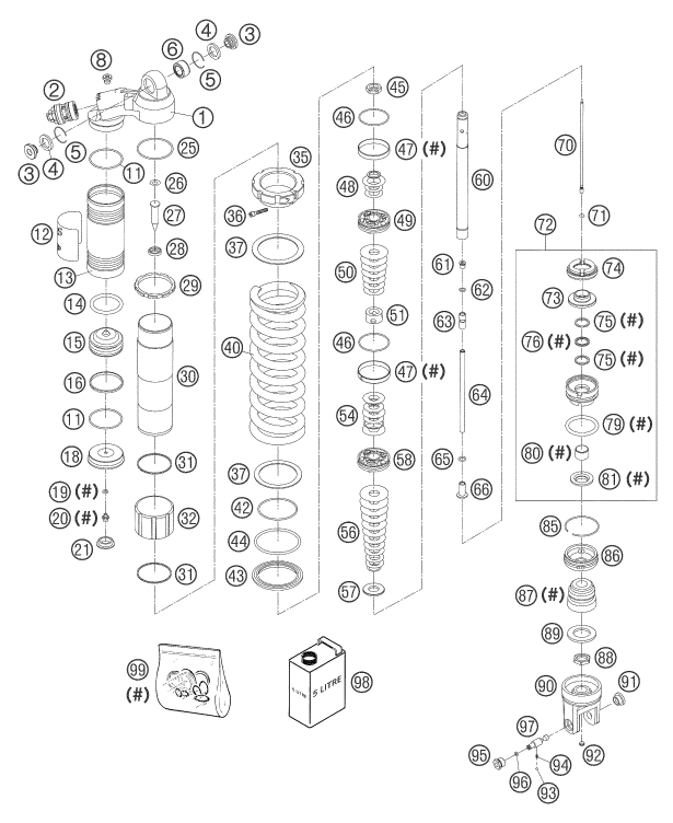 Sprängskiss: Shock Absorber Disassembled – KTM 525 SMR 2004