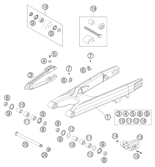 Sprängskiss: Swing Arm – KTM 525 SMR 2004