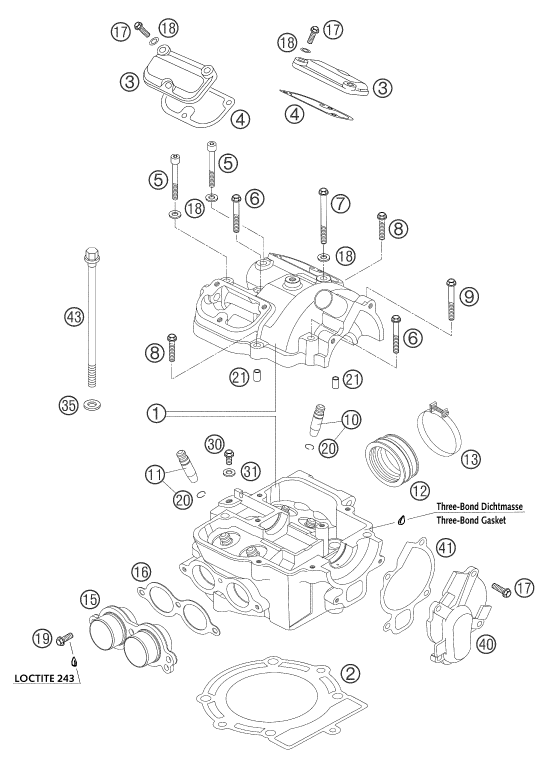 Sprängskiss: Cylinder, Cylinder Head – KTM 400 EXC RACING 2004