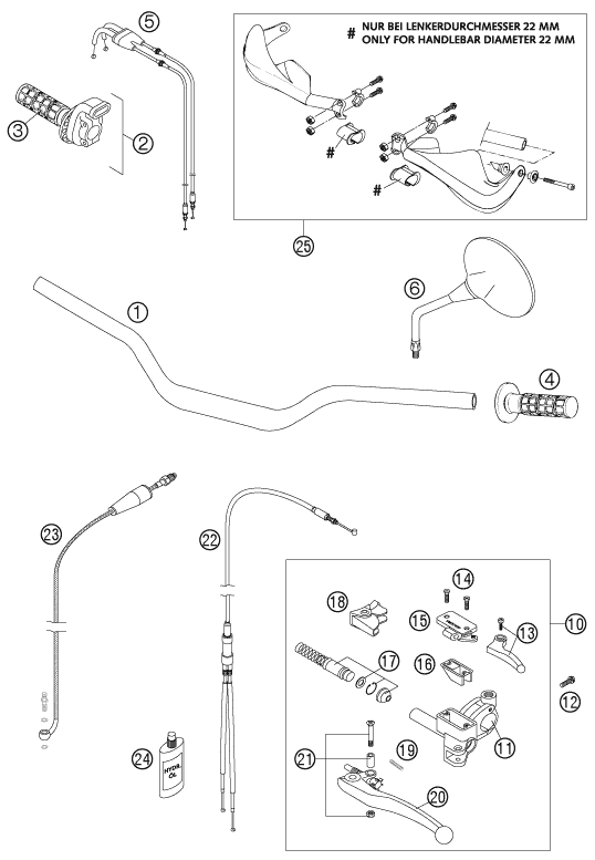 Sprängskiss: Handlebar, Controls – KTM 950 ADVENTURE ORANGE LOW 2004