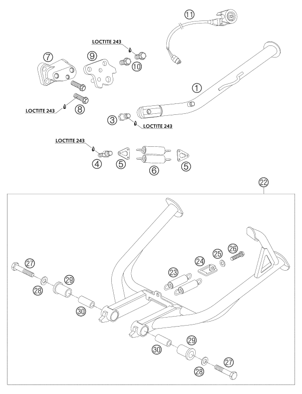 Sprängskiss: Side / Center Stand – KTM 950 ADVENTURE ORANGE LOW 2004