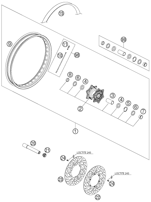 Sprängskiss: Front Wheel – KTM 950 ADVENTURE ORANGE LOW 2004
