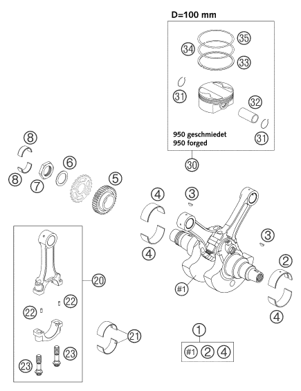 Sprängskiss: Crankshaft, Piston – KTM 1190 RC 8 2007
