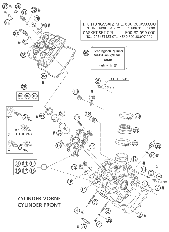 Sprängskiss: Cylinder Head Front – KTM 1190 RC 8 2007