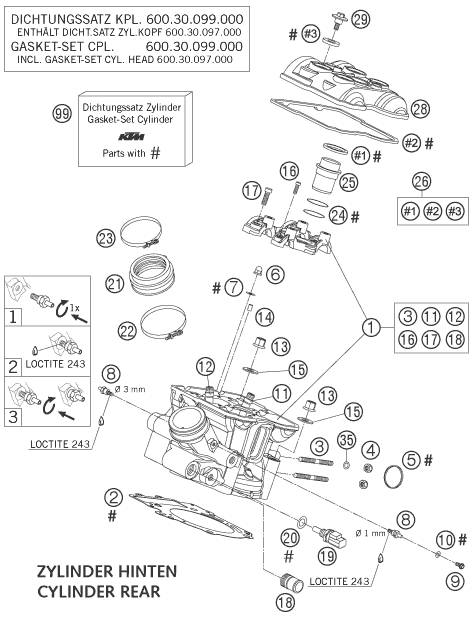 Sprängskiss: Cylinder Head Rear – KTM 1190 RC 8 2007