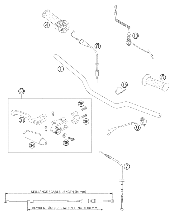 Sprängskiss: Handlebar, Controls – KTM 50 SENIOR ADVENTURE 2005
