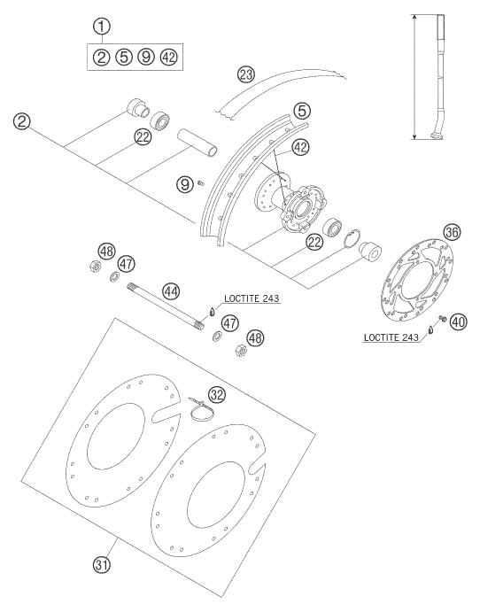 Sprängskiss: Front Wheel – KTM 50 SENIOR ADVENTURE 2005