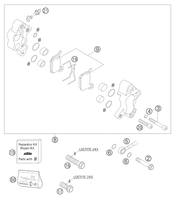 Sprängskiss: Front Brake Caliper – KTM 50 SENIOR ADVENTURE 2005