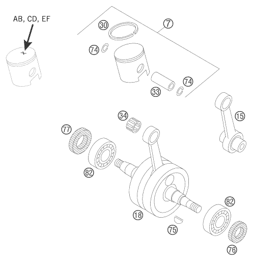 Sprängskiss: Crankshaft, Piston – KTM 50 SENIOR ADVENTURE 2005