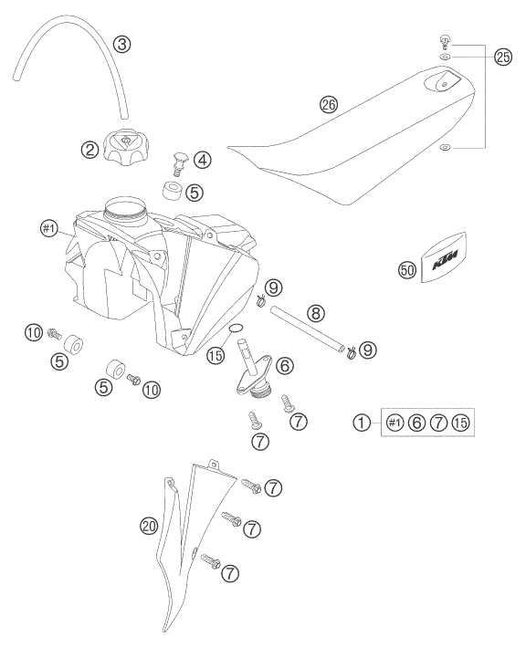 Sprängskiss: Tank, Seat – KTM 50 SX 2006