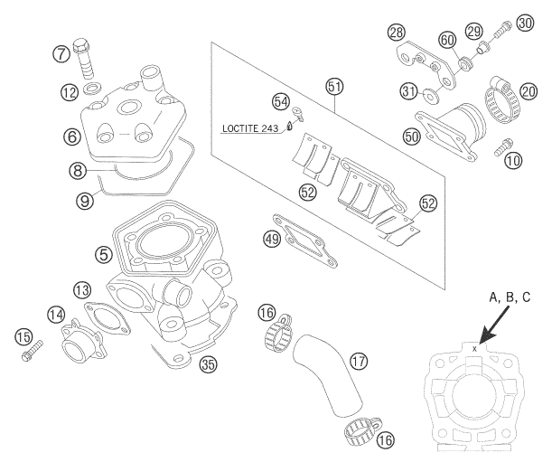 Sprängskiss: Cylinder, Cylinder Head – KTM 50 SUPERMOTO 2007
