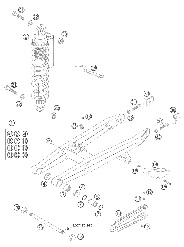 Sprängskiss: Swing Arm – KTM 65 SX 2005