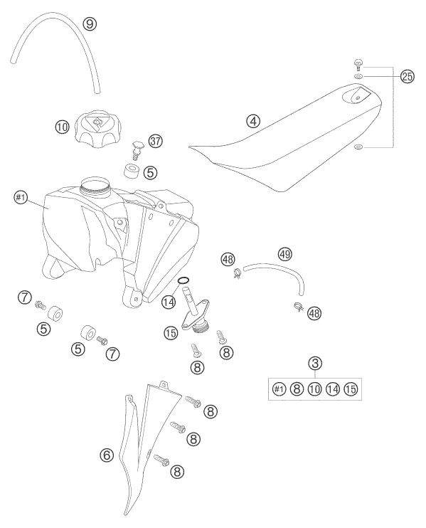 Sprängskiss: Tank, Seat – KTM 65 SX 2006